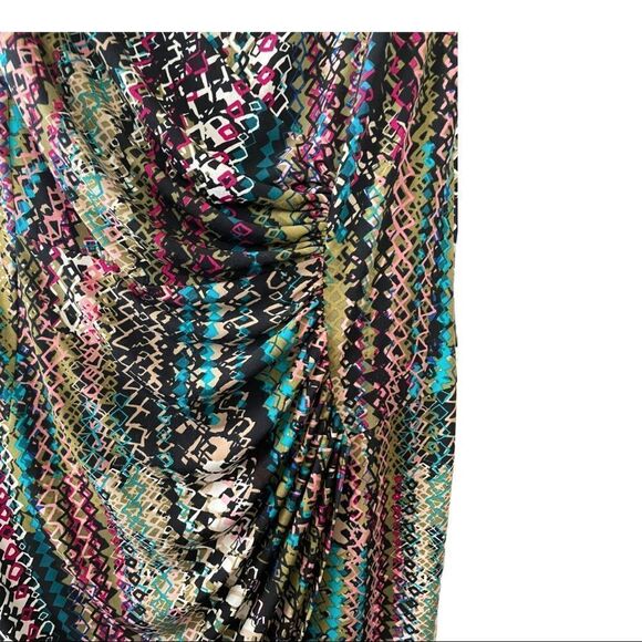 622 - GEOMETRIC MULTI COLOR DRESS WITH RUCHED WAIST - Picture 5 of 7